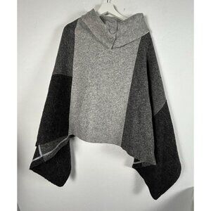 Run Style Women's Handmade Gray Black Colorblock Wool Poncho Cape Cowl Collar